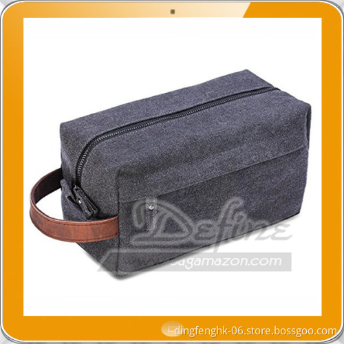 Canvas Travel Dopp Kits Shower Wash Bag with Leather Handle